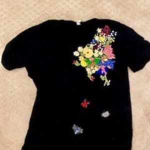 Anthropologie Embroidered Flowers and Bugs Shirt